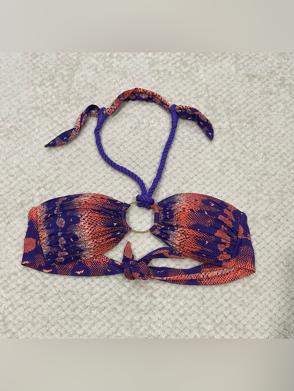 Despi Luxury Brazilian Purple/Orange Python" Bandeau Halter Swim Top Size Medium